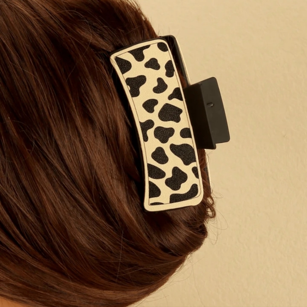 Cow Print Faux Leather Western Boho Southwestern Hair Claw Festival Rodeo Gift